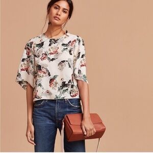Aritzia White Floral Blouse